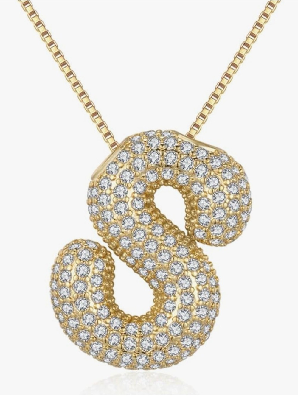 Gold Pavé Initial 'S' Pendant Necklace - Sparkling Crystal Letter